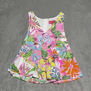 Lilly Pulitzer Target Top Womens XS Colorful Floral V Neck Babydoll Tank‎